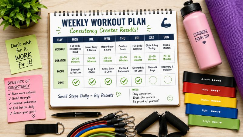 Weekly resistance band workout consistency tracker for weight loss