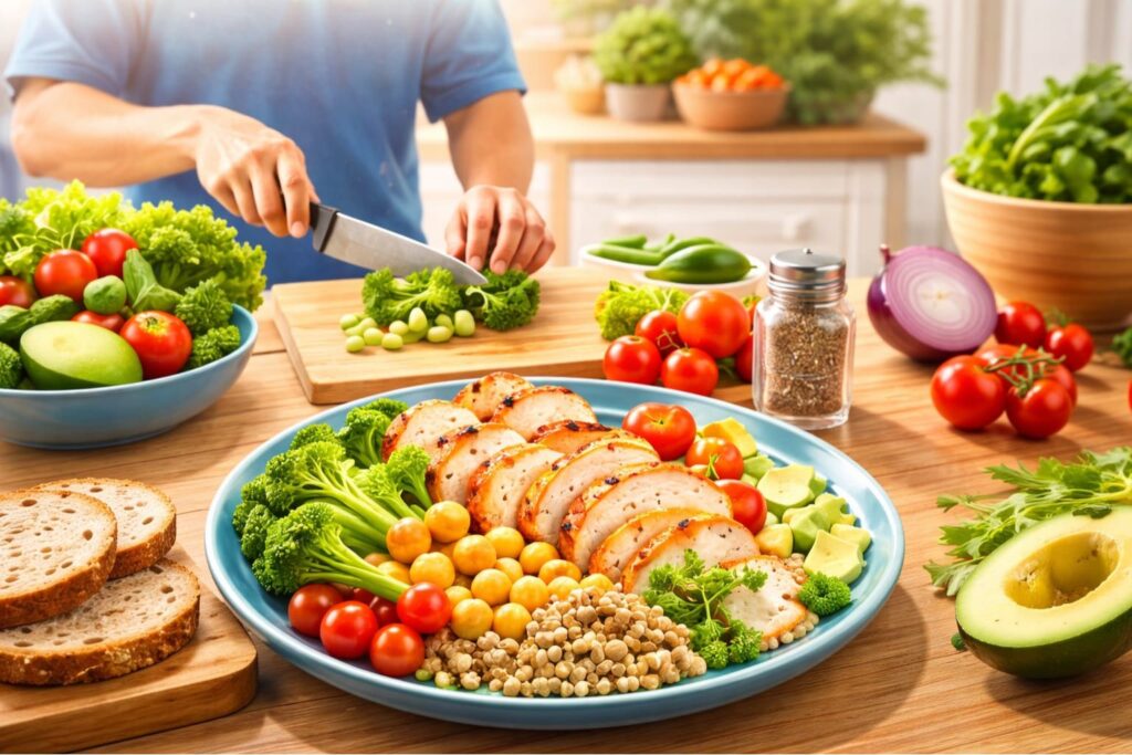Man and woman doing strength exercises at home without gym for weight loss