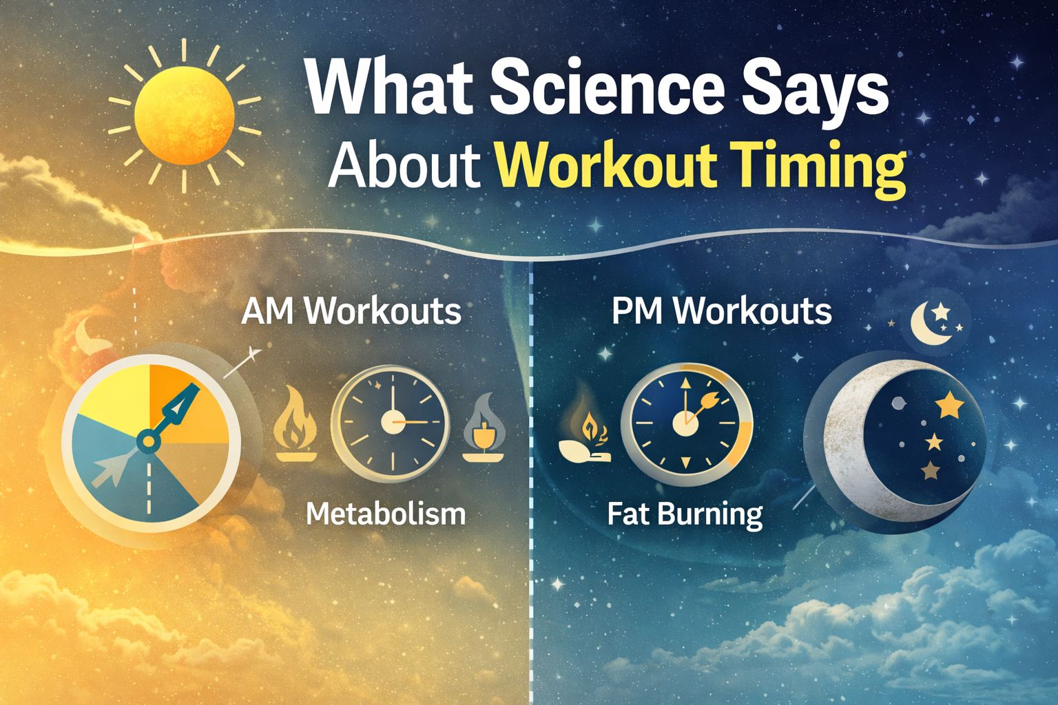 Illustration showing metabolism and fat burning differences by workout timing
