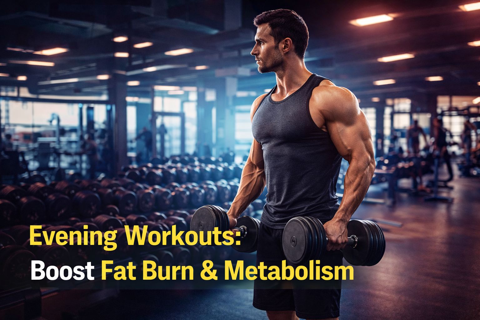 Man lifting weights in the evening gym highlighting strength and performance benefits
