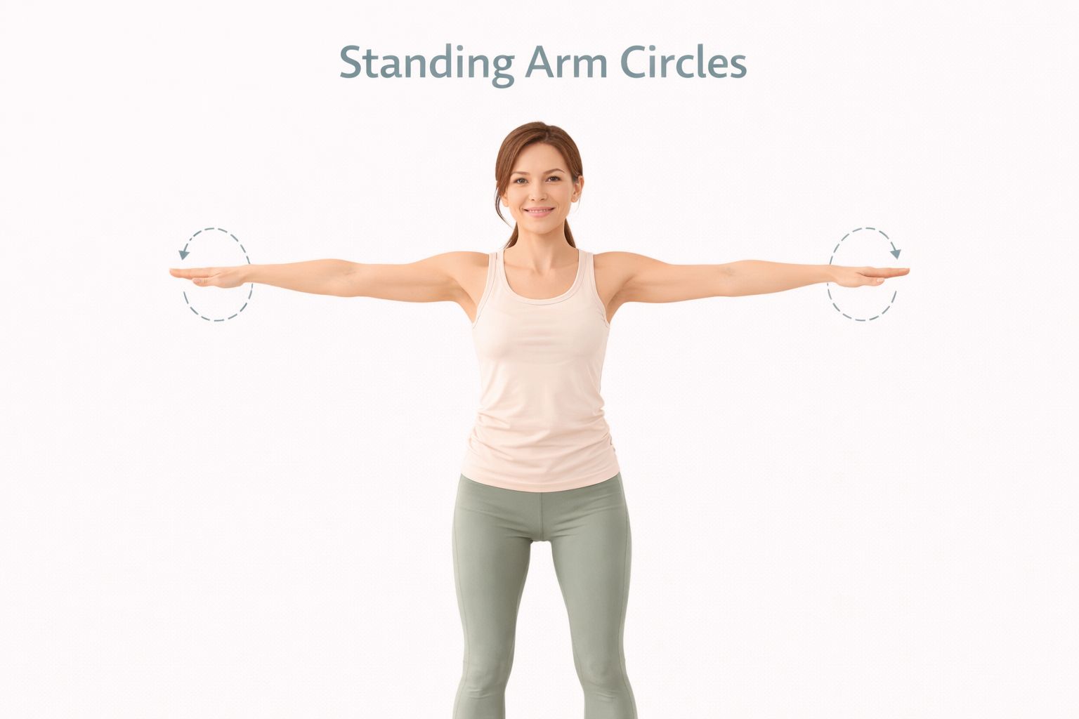 Beginner performing small controlled arm circles with arms extended at shoulder height.