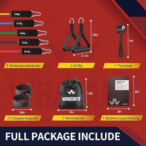 WHATAFIT resistance bands set with handles and door anchor