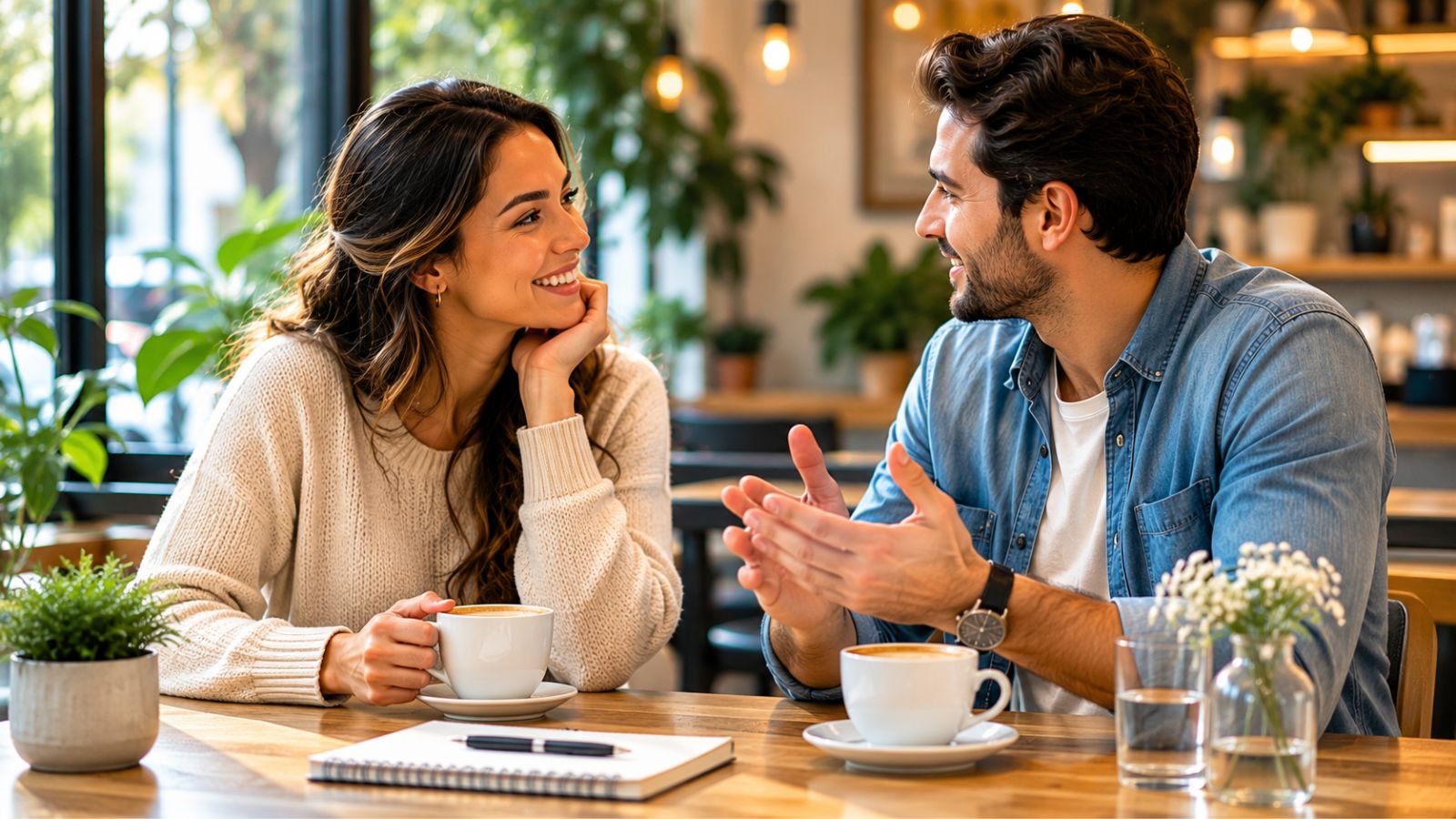 Two people having a mindful conversation demonstrating active listening, empathy, and healthy communication skills.