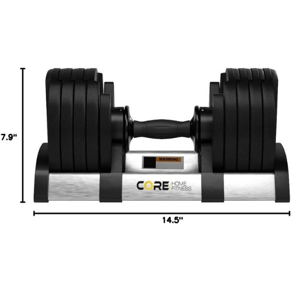 Core Home Fitness adjustable dumbbells featuring quick twist handle weight adjustment.