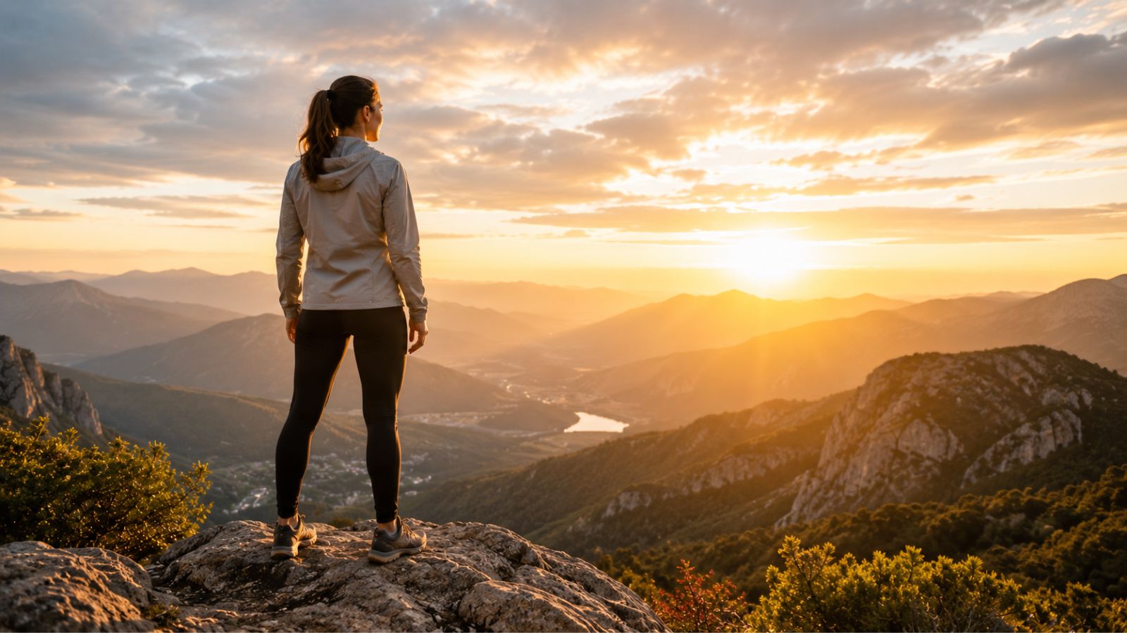 Person standing on a mountain at sunrise representing emotional resilience, personal growth, and mindfulness benefits.